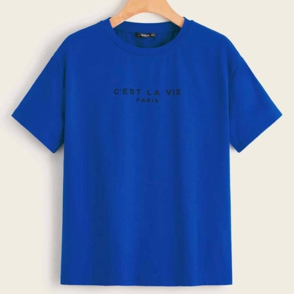 Shien Blue tee with slogan